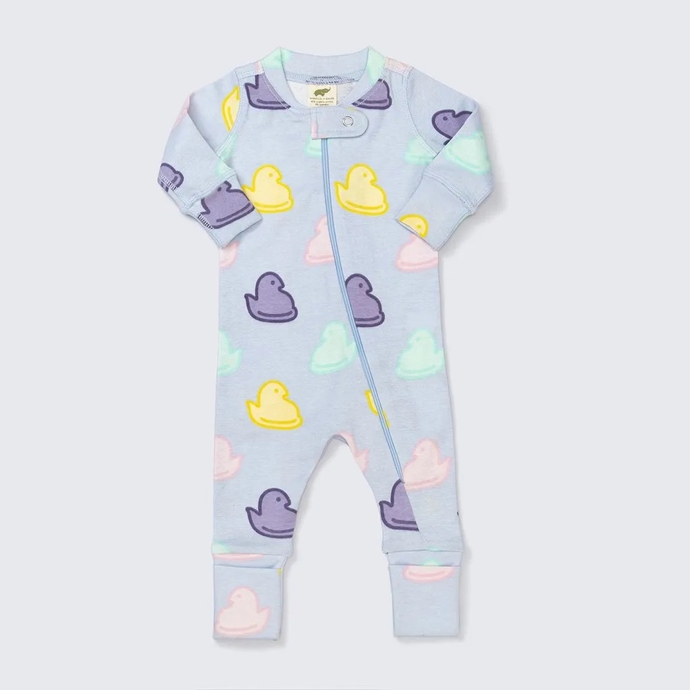Monica + Andy One-Piece Easter Peeps Baby Pajamas with Convertible Feet - EUC